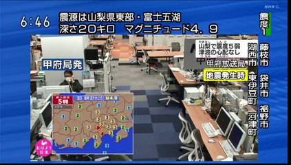 2021/12/3 地震速報 山梨県東部・富士五湖 最大震度5弱 M4.8  Japan Earthquake Early Warning