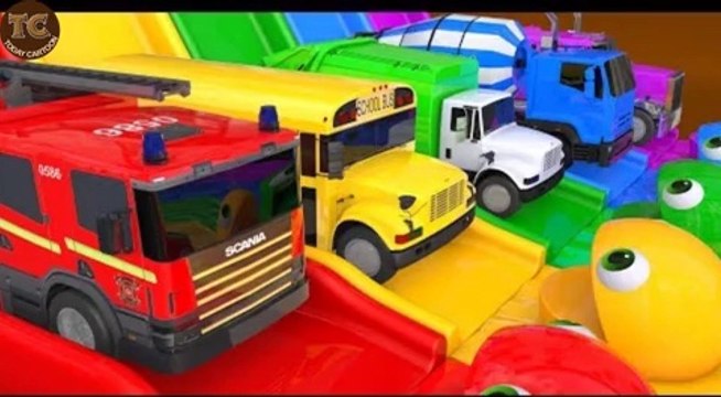 Learn Colors PACMAN VS Street Vehicle and Magic Water Slide Farm Pretend Play for Kids