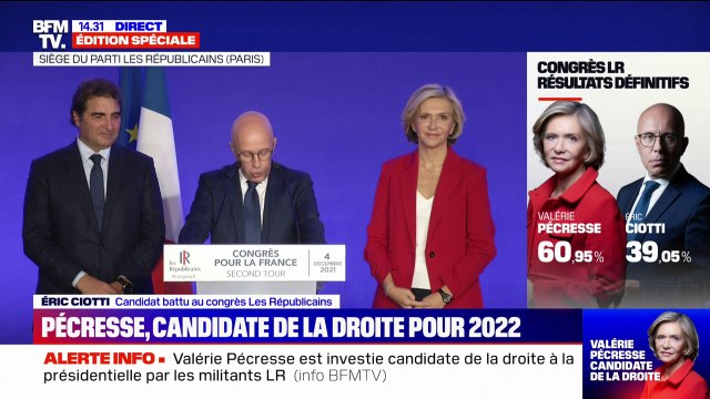 Congrès LR: Éric Ciotti félicite Valérie Pécresse après sa victoire