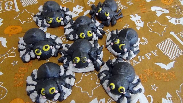 【かわいいメレンゲクッキー】クモ／ハロウィン【 Meringue Cookies 】 Spiders for Halloween 머랭쿠키　馬林糖/蛋白脆餅