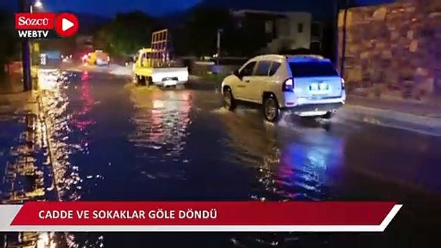 Bodrum’da sağanak etkili olmaya başladı, yollar göle döndü