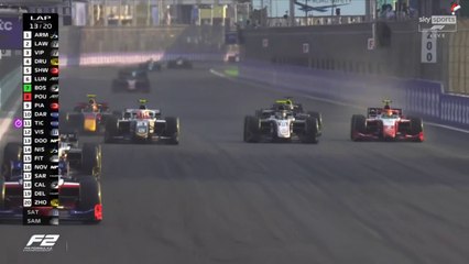 F2 2021 Jeddah Race 1 Boschung Pourchaire Piastri Daruvala Ticktum Epic Battle