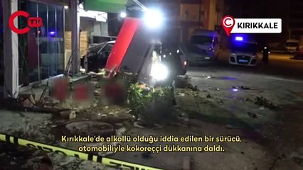 Alkollü sürücü arabayla kokoreççi dükkanına daldı