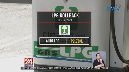 P2.70 rollback sa LPG, ipinatupad ng kumpanyang Cleanfuel simula ngayong araw | 24 Oras Weekend