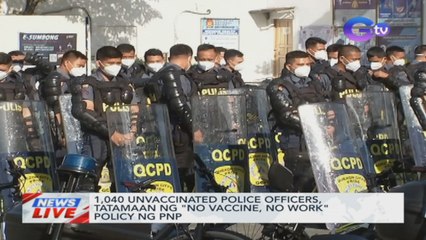 1,040 unvaccinated police officers, tatamaan ng "No vaccine, No work" policy ng PNP | News Live