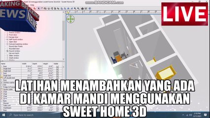latihan menambahkan yang ada di kamar mandi menggunakan sweet home 3d