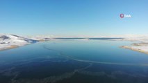 Kars gündüz eksi 14'ü gördü, Çıldır Gölü'nün yarısı dondu