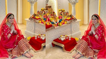 Shraddha Arya कान्हा के रंग में रंगी, चूड़ा,मंगलसूत्र और सुर्ख लाल सूट में सजीं नईं नवेली दुल्हन