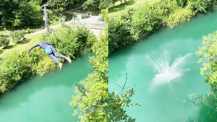 'Daredevil pulls off DANGEROUSLY INSANE trampoline stunt off a cliff '