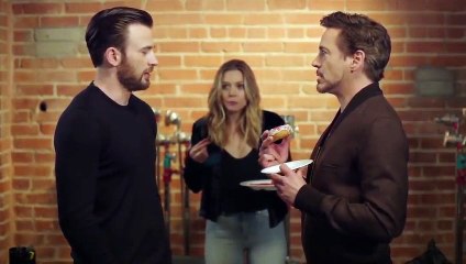 Chris Evans, Robert Downey Jr & Elizabeth Olsen - Tony Steals The Last Donut
