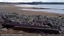 Storm debris on the beach at South Tyneside