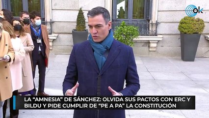 La 'amnesia' de Sánchez: olvida sus pactos con ERC y Bildu y pide cumplir de "pe a pa" la Constitución
