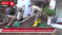 Marmaris'te jandarma, sel mağdurlarının ev ve bahçelerini temizledi