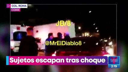 Sujetos escapan de la policías tras choque