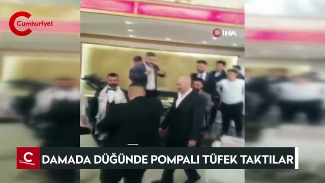 Düğünde damada pompalı tüfek taktılar