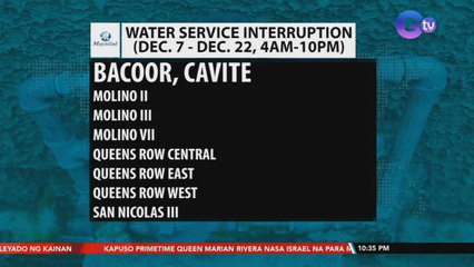Water service interruption (Dec. 7 - Dec. 22, 4am to 10pm) | SONA