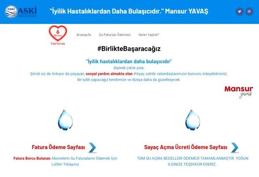 Ankara Büyükşehir Belediyesi, su faturalarını ödemekte zorlananlar için yardım kampanyası başlattı