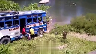 Crazy Bus Vs Dangerous Flooded Rivers ! Bus Fails After Trying To Cross Flooded River