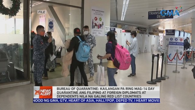 Bureau of Quarantine: Kailangan pa ring mag-14 day quarantine ang Filipino at foreign diplomats at dependents nila na galing sa red list countries | 24 Oras News Alert