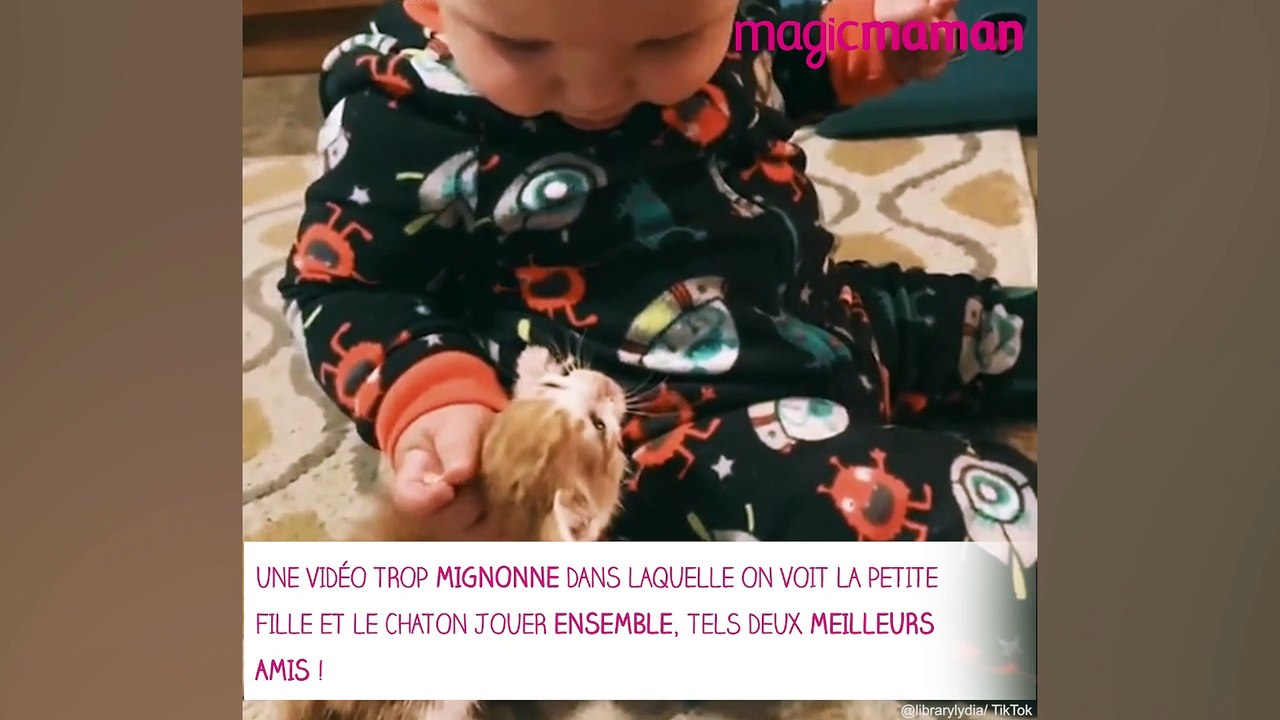 Un bébé et un chaton meilleurs amis du monde