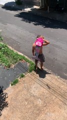 Dad Helps Mermaid Across the Street