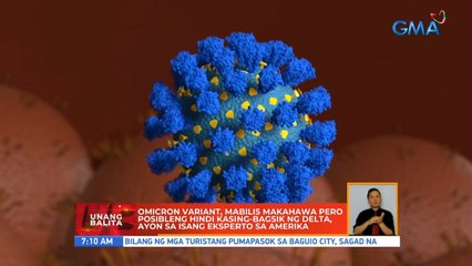 Omicron variant, mabilis makahawa pero posibleng hindi kasing-bagsik ng Delta, ayon sa isang eksperto sa Amerika | UB