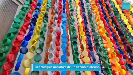 La ecológica iniciativa de un vecino platense, un árbol hecho con tapitas