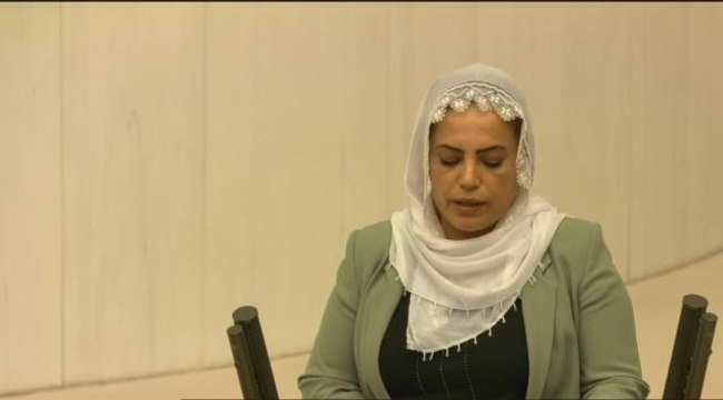 Bütçe görüşmelerinde renkli görüntüler! HDP'li vekil kürsüye iğne oyası ile işlenmiş tülbentle çıktı