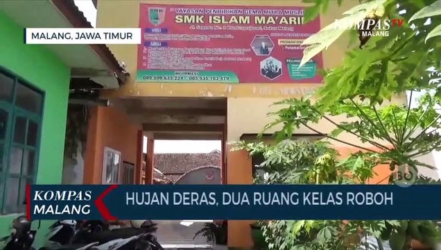 Sedih!! Dua Ruang Kelas SMK Al Maarif Kota Malang Roboh Karena Hujan Deras