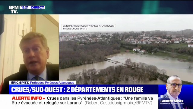 Pyrénées-Atlantiques: le niveau de la Nive va être au plus haut à 23h07 , selon le préfet