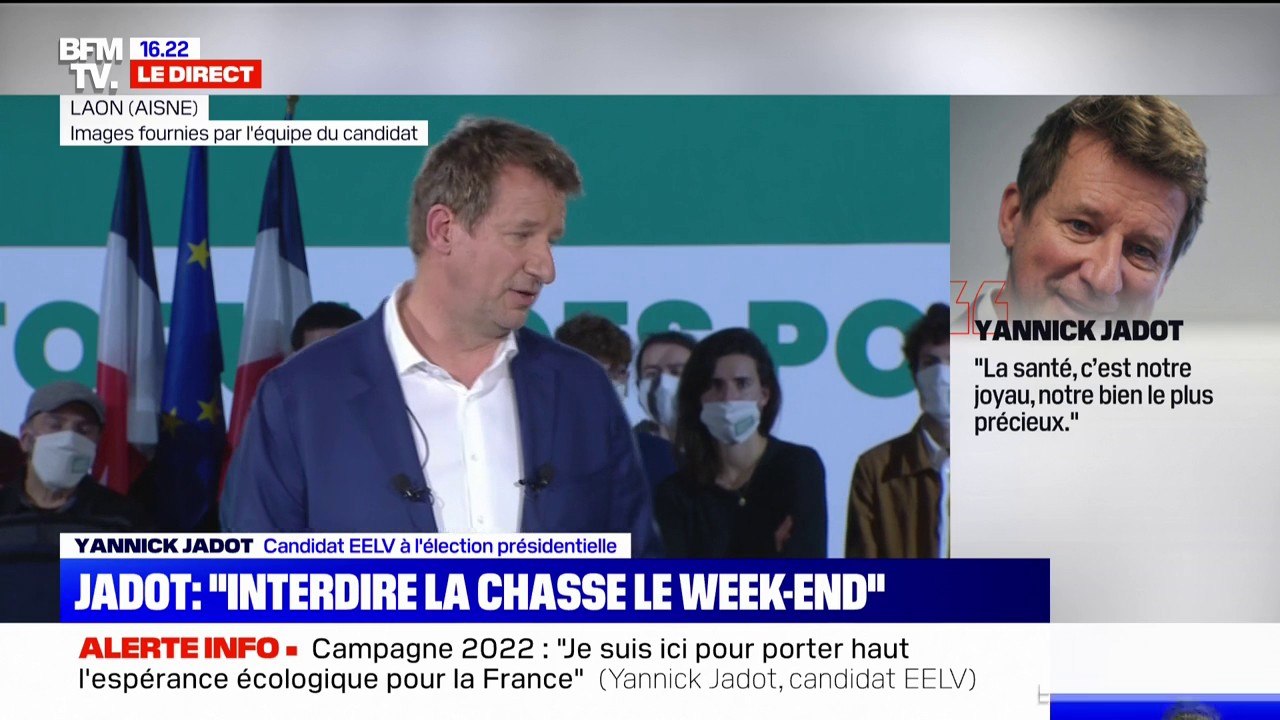 Yannick Jadot rappelle qu'il veut "interdire la chasse le week-end et pendant les vacances scolaires"
