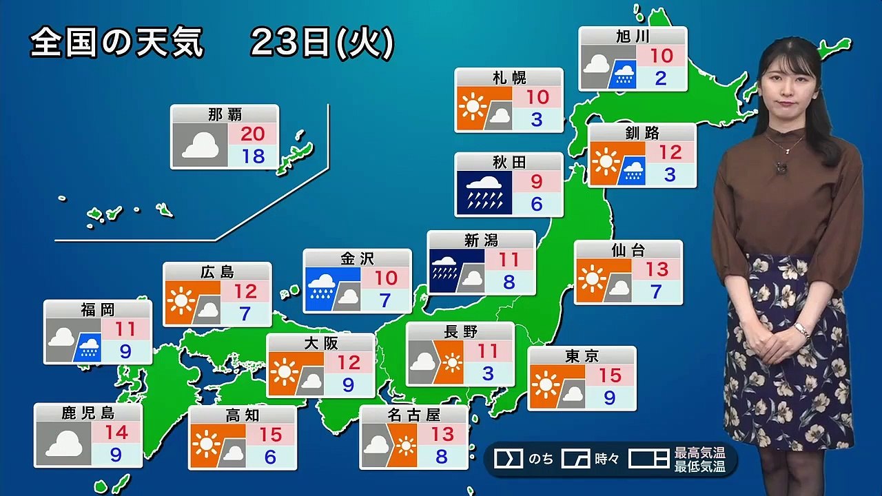 お天気キャスター解説 あす 11月23日(火)の天気