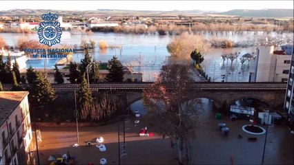 Las inundaciones de Tudela desde el aire captadas por un dron de Policía Nacional