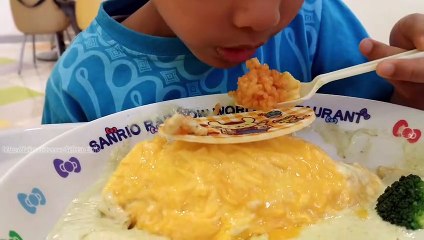Part 2 Mukbang Kid makan nasi omelet lucu di Sanrio Rainbow World Restaurant sanrio puroland Tokyo Jepang