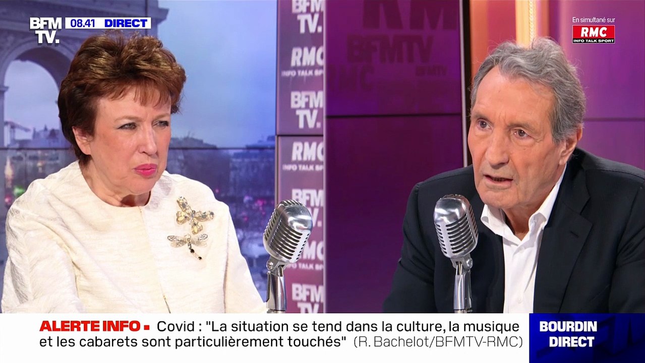 Extrait de l'émission Bourdin direct sur RMC/BFMTV avec comme invitée Roselyne Bachelot. Elle a été interrogée sur son frère Jean-Yves Narquin, membre de l'équipe d'Eric Zemmour