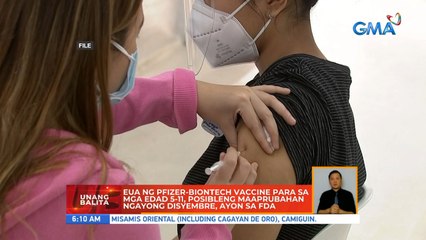 EUA ng Pfizer-BioNTech vaccine para sa mga edad 5-11, posibleng maaprubahan ngayong Disyembre, ayon sa FDA | UB