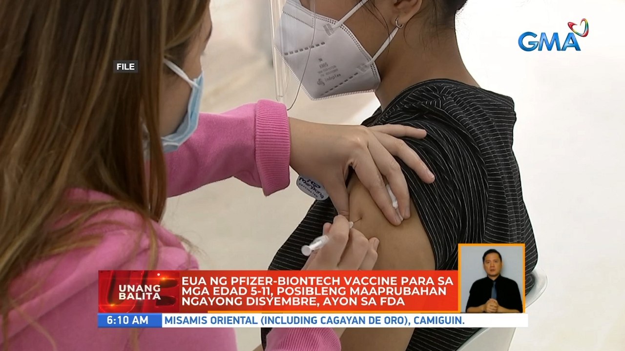 EUA ng Pfizer-BioNTech vaccine para sa mga edad 5-11, posibleng maaprubahan ngayong Disyembre, ayon sa FDA | UB