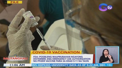 FDA: Posibleng maaprubahan ngayong Disyembre ang EUA ng Pfizer vaccine para sa edad 5-11 | BT