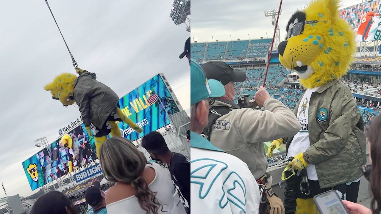'Jacksonville Jaguars' mascot stuck midair following failed attempt to