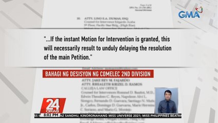 Comelec 2nd Division, hindi tinanggap ang 3 Motion for Intervention kaugnay sa petisyon para kanselahin ang Certificate of Candidacy ni Presidential aspirant Bongbong Marcos | 24 Oras