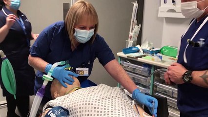 A mock operation at Lancashire Teaching Hospital's new eye theatres