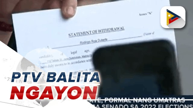 PRRD, pormal nang umatras sa pagtakbo sa Senado sa 2022 elections