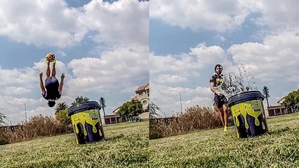 'Trickshot expert does a backflip & sends soccer ball into bucket *MUST-SEE!* '