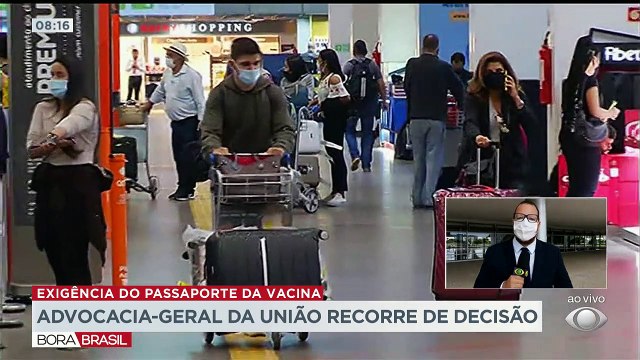 Advocacia-Geral da União recorre de decisão sobre passaporte da vacina e pede que Supremo permita quarentena para brasileiro que não recebeu o imunizante.