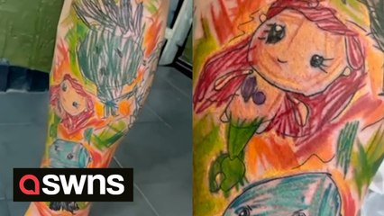 UK dad gets his body tattooed with original artwork drawn by KIDS in his family