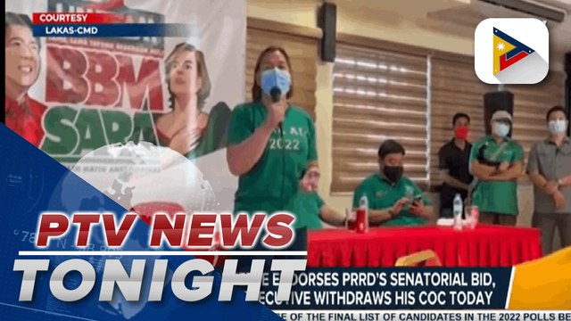 Mayor Sara Duterte endorses PRRD's senatorial bid, chief executive withdraws COC; VP Robredo appeals for Comelec to expand scope of absentee voting, to include BPO employees; Sen. Lacson supports Comelec's guidelines on online campaignin