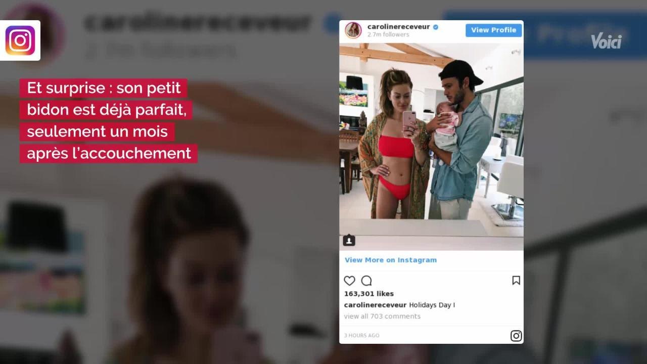 VOICI - PHOTO Caroline Receveur dévoile son ventre plat en bikini, un mois après son accouchement