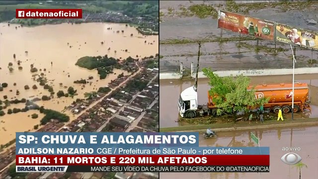 Diferentes regiões da zona leste e da Grande SP sofrem com as fortes chuvas. Adilson Nazario do CGE da Prefeitura da capital paulista fala com Datena sobre os estragos