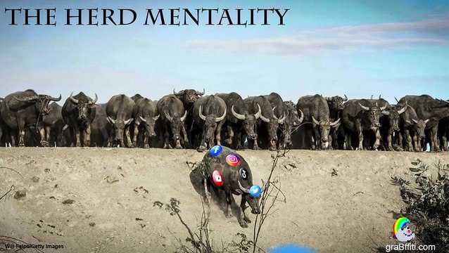 0132 _ Herd Mentality _ grabffiti _ satire-social-media-addiction-bias-smart-phone-dependance-twitter-instagram-youtube-tiktok-facebook-Mark Zuckerberg-Meta