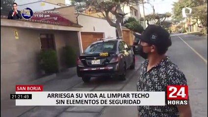 San Borja: joven arriesga su vida al limpiar techo sin seguridad